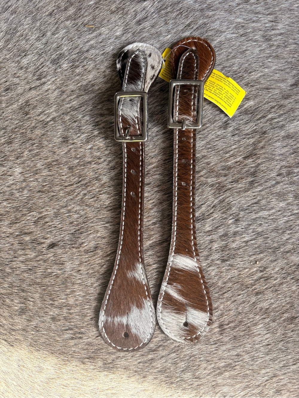 Leather Cowhide Spur Straps - Brown & White